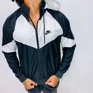 Nike Vintage Rare Windrunner Windbreaker Jacket Black White Nylon Soft Glanz - Picture 1 of 9