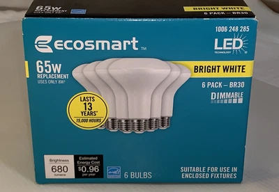 Eco-Smart 65W Replacement 8W 6-Pack LED Dimmable BR30 Bright White 1006 248 285 - Image 1 of 4