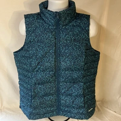 Chaleco acolchado Lands End para mujer con cremallera completa azul geométrico XL 18 FS! Foto 1 de 4