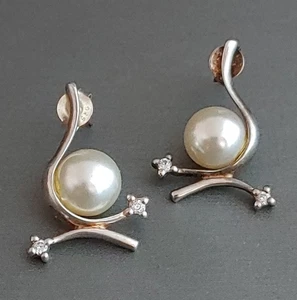 Elegante Ohrstecker Sterlingsilber Kunstperlen signiert 0,75 Zoll - Bild 1 von 7