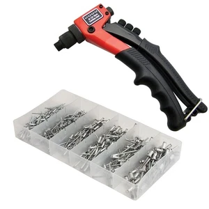 Pistola remachadora manual remachadora + 320 remaches surtidos y 4 cabezales de boquilla - Imagen 1 de 8