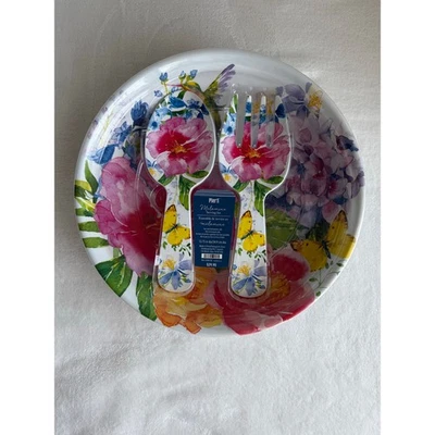 NUEVO CON ETIQUETAS Pier 1 Melamina Ensaladera Plato Juego para Servir Verano Floral Mariposas 14" Foto 1 de 4