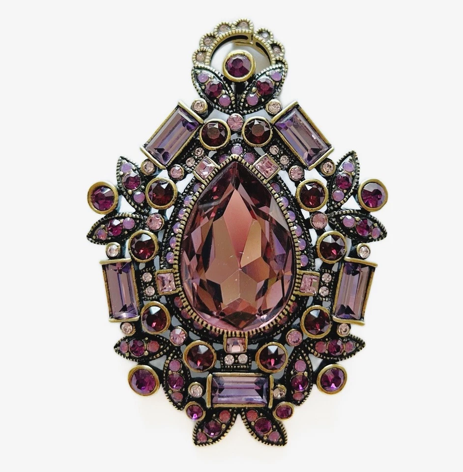 Broche colgante de cristales de Swarovski firmado por Heidi Daus deslumbrante década púrpura Foto 1 de 2