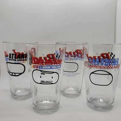 Nascar Drinking Glasses Set Of 4 Darlington Dover Atlanta Las Vegas Man Cave Bar - Image 1 of 4