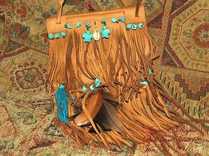  Arturo E.Reyna MEDICINE POUCH TURQUOISE UNISEX LEATHER FRINGES SHOULDER BAG - Picture 1 of 12