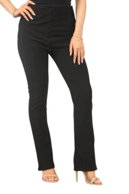 2 PACK WOMENS BOOTLEG TROUSERS STRETCH LADIES SOFT RIBBED PULL ON PANTS BOTTOMS - Image 1 of 4