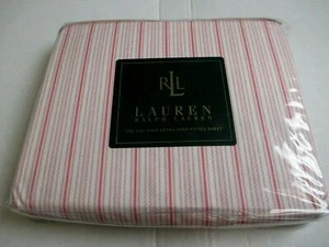 Ralph Lauren SUMMER COTTAGE Spannbettlaken weiß rot rosa Inlettstreifen - Cal King - Bild 1 von 10