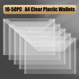 50PCS A4 PVC Waterproof Document Wallets Files Folder Zip Lock Bags Pouch Office - Picture 1 of 28