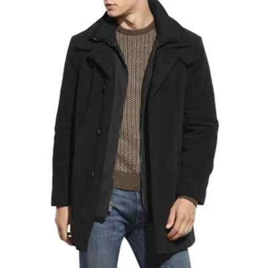 Calvin Klein Mens Regular fit Overcoat Coat 42L Black Solid Coleman E06881 - Picture 1 of 7