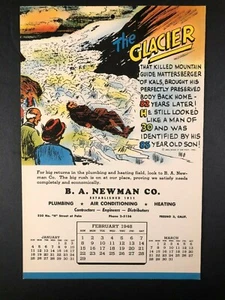 Ripley's Believe It Or Not - Calendario Pubblicità Febbraio 1948 - Morte Ghiacciaio - Foto 1 di 3