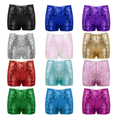 Boys Girls Shiny Sequins Dance Shorts Jazzz Hip Hop Dance Performance Bottoms - Image 1 of 4