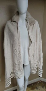 $129   Echo design  ivory rabbit fur zipper   Cashmere blend  poncho r111 - Picture 1 of 7