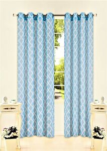 2PC GEOMETRIC 2 COLOR PRINTED VOILE SHEER 8 GROMMETS WINDOW CURTAIN PANELS S38