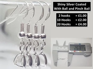 925 Stamped Silver Earring Hooks with Pinch Bail DIY - Free Delivery - Picture 1 of 5