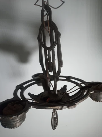 ANTIQUE ART DECO NOUVEAU 3 LIGHT CEILING CAST IRON FIXTURE CHANDELIER Cover