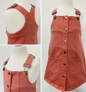 New Girls Pink Denim Pinafore Dress Button Front Ex M&S rrp £22 Age 2 3 4 5 6 7 - Picture 1 of 7