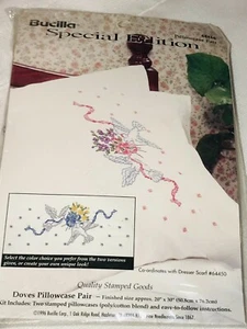 Bucilla Pair of Pillowcases DOVES Stamped Embroidery Cross Stitch 20" x 30" each - Picture 1 of 6