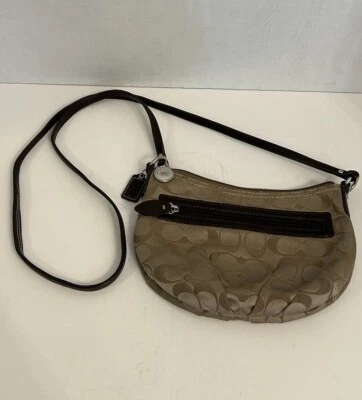 Vintage COACH Khaki Brown Signature Swingpack Crossbody Pocket Leather Trim - Image 1 of 4