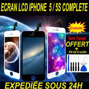 BLOC COMPLET VITRE TACTILE + ECRAN LCD RETINA IPHONE 5/5C/5S/ NOIR OU BLANC - Photo 1 sur 9
