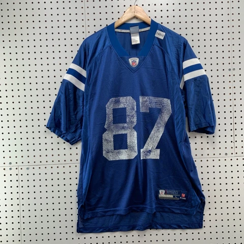 Reebok Reggie Wayne Blue Indianapolis Colts #87 NFL Football Jersey Men's Large Cover