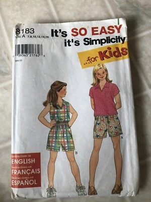 SIMPLICITY 8183 EASY TO MAKE GIRLS TOPS & SHORTS PATTERN SIZE 7 TO 16 Uncut - Image 1 of 3