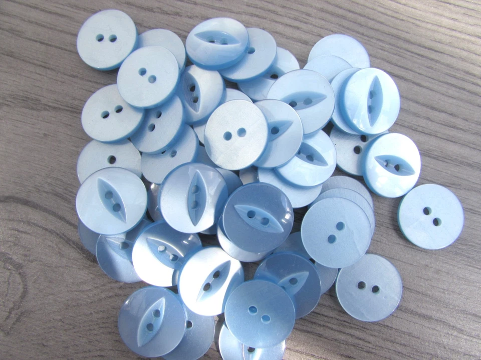 11mm, 14mm, 16mm 19mm Buttons Blue Fisheye  Buttons 2 Hole Pks 10, 20, 50 - Image 1 of 1