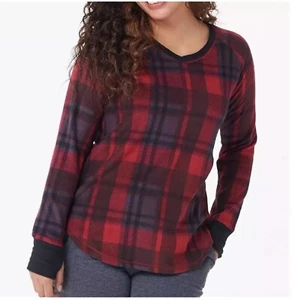 CUDDL DUDS FLEECEWEAR STRETCH V-NECK LONG-SLEEVE TOP RED BROWN PLAID SIZE 3X BN5 - Picture 1 of 13