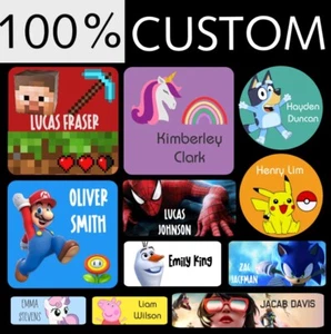 Personalised Kids Vinyl Custom Name Label Cartoon Sticker School Tag Waterproof - Picture 1 of 31