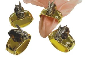Hans Turnwald Set 4 Bunny Rabbit Figural Napkin Rings NEW Signed Gold EASTER - Picture 1 of 8