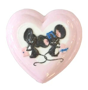 VINTAGE PINK MOUSE MICE HEART TRINKET LIDDED JEWELRY BOX DISH HAND PAINTED - Picture 1 of 11