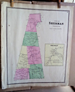 Vintage 1867 Beers Map -Sherman CT actual 1867 page size  14.5 by 17.5