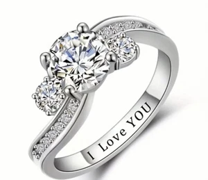 Beautiful Lab Created Diamond Size 8 Or 9. ‘I Love You’ Ring - Picture 1 of 4