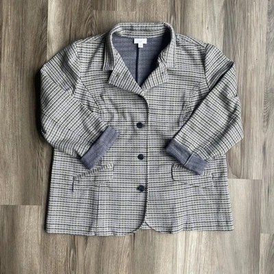 J JILL Women Jacket XL Houndstooth Preppy Old Money Knit Blazer Corporate Office - Image 1 of 4