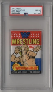 1987 Topps WWF Wrestling Wrestle Mania III paquete de cera PSA 8 casi nuevo-como nuevo Hulk Hogan - Imagen 1 de 2
