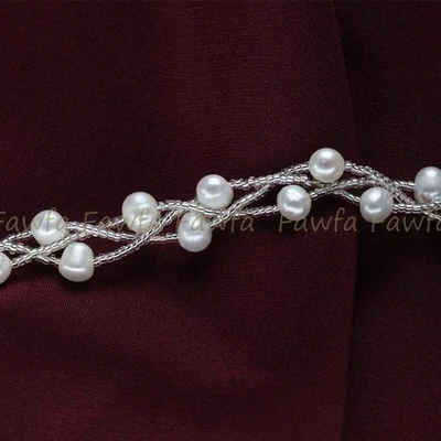 Brazalete de perlas barrocas cultivadas de agua dulce blancas naturales 3 filas 6-7 mm 7,5" Foto 1 de 4