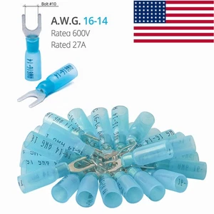 10-200pcs Heat Shrink Fork #10 5mm Stud Terminals 16-14AWG Wire Spade Connectors - Picture 1 of 15