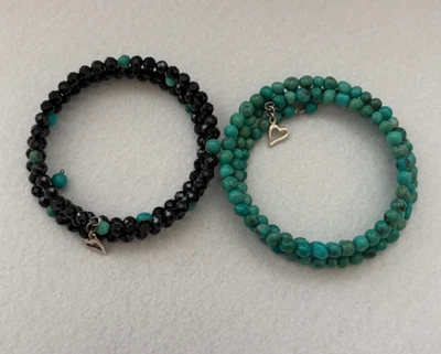 Jay King DRT 手镯 2 件装黑色绿松石包裹式线圈 925 签名 — 第 1/4 张图片