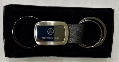 Mercedes Benz Black Leather Chrome Keychain 3 Key Ring New NIB - Image 1 of 4