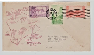 Hawaii Territory Airmail Clipper First Flight Cover Hilo To New York - Bild 1 von 2