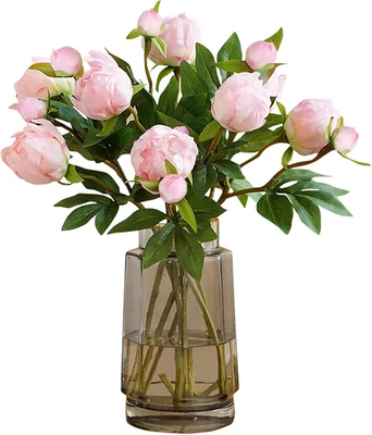 8 Piezas Peonías Rosas Flores Artificiales Falsas Peonías Rosa Seda Flores Con Tallos Foto 1 de 4