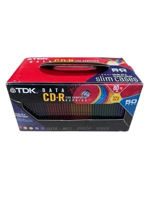 49/50 Pack - TDK Data CD-R 80 Min 700 MB 48X - Multi-Color Slim Cases Brand New - Image 1 of 2