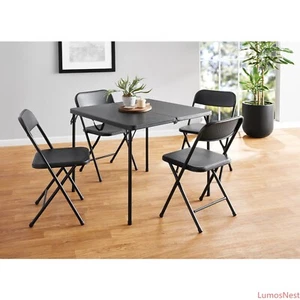 Resin Folding Table & 4 Chairs Set Black - Lightweight Outdoor Card Game Set - Picture 1 of 9