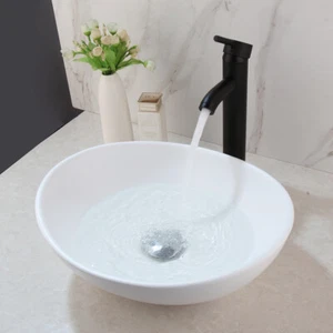 US White Ceramic Bathroom Sinks Basin Washing With Drain Deck Mounted Mixer Taps - Picture 1 of 14
