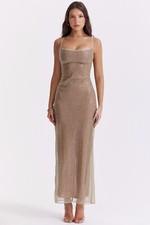 HOUSE OF CB 'Alondra' Cafe Au Lait Beaded Maxi Dress S 8 / 10  4139