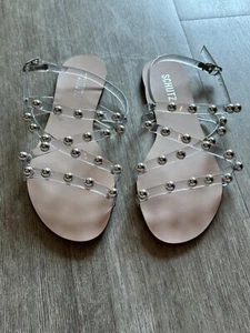 Schutz jelly Transparent Flat Sandal W Rhinestones Z Patern Ankle Strap Sz 8.5 M - Picture 1 of 7