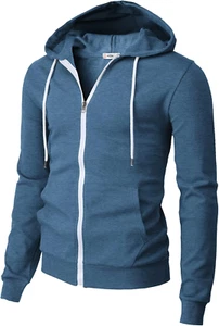H2H Men'S Zip up Hoodie Lightweight Long Sleeve Basic Slim Fit Cotton Sweatshirt - Picture 1 of 6