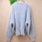Mink Cashmere Mohair Angora Knit Light Grey Gray Loughin Fluffy Sweater Lux