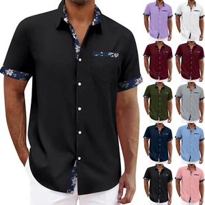 Men's Hawaiian Shirt, Short Sleeve Vintage Button Down Bowling Beach Shirts @ - Picture 1 of 39