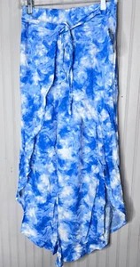 NEW LOOK Womens PANT M Blue White Tie Dye Wide Leg Elastic Waist Tie Mod Hippie - Picture 1 of 13