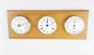 German Staver mahogany mounted barometer, clock & thermometer / hygrometer  - Picture 1 of 10